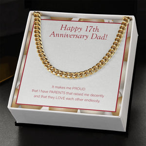 "Love Endlessly" Dad 17th Wedding Anniversary Necklace Gift From Daughter Son Cuban Link Chain Jewelry Box