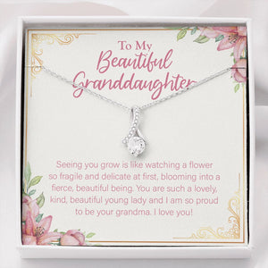 "Like Watching A Flower" Beautiful Granddaughter Necklace Gift From Grandpa Grandma Alluring Beauty Pendant Jewelry Box Birthday Christmas Graduation Thanksgiving