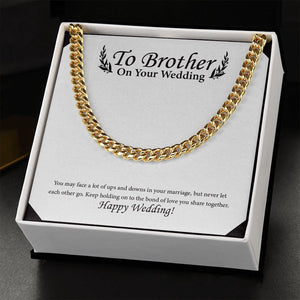 "Ups & Downs in Marriage" Brother Wedding Day Necklace Gift From Sister Cuban Link Chain Jewelry Box