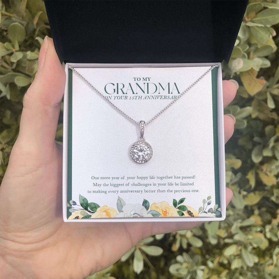 "One More Happy Life Together" Grandma 15th Wedding Anniversary Necklace Gift From Granddaughter Grandson Eternal Hope Pendant Jewelry Box