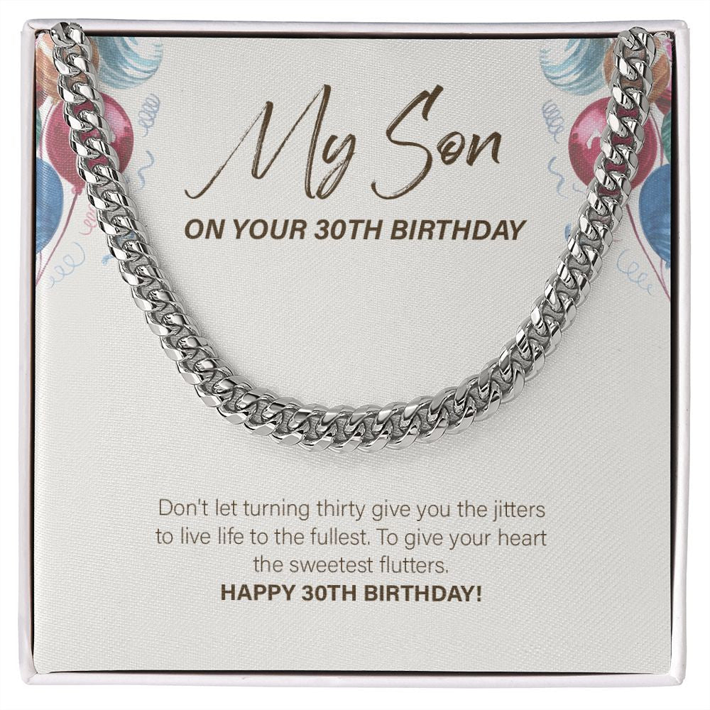 "Live Life To The Fullest" Son 30th Birthday Necklace Gift From Mom Dad Cuban Link Chain Jewelry Box