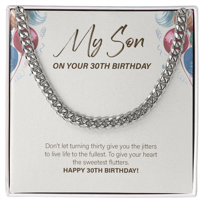 "Live Life To The Fullest" Son 30th Birthday Necklace Gift From Mom Dad Cuban Link Chain Jewelry Box
