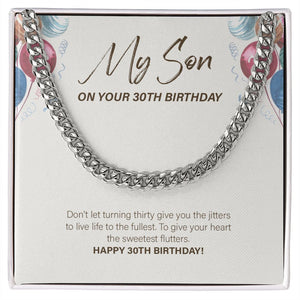 "Live Life To The Fullest" Son 30th Birthday Necklace Gift From Mom Dad Cuban Link Chain Jewelry Box
