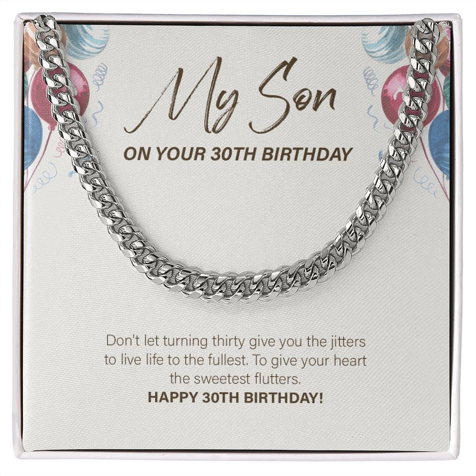 "Live Life To The Fullest" Son 30th Birthday Necklace Gift From Mom Dad Cuban Link Chain Jewelry Box