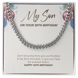 "Live Life To The Fullest" Son 30th Birthday Necklace Gift From Mom Dad Cuban Link Chain Jewelry Box