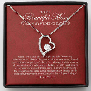 "Dressed In Silk And Pearls" Beautiful Mom of the Bride Wedding Day Necklace Gift From Daughter Forever Love Pendant Jewelry Box