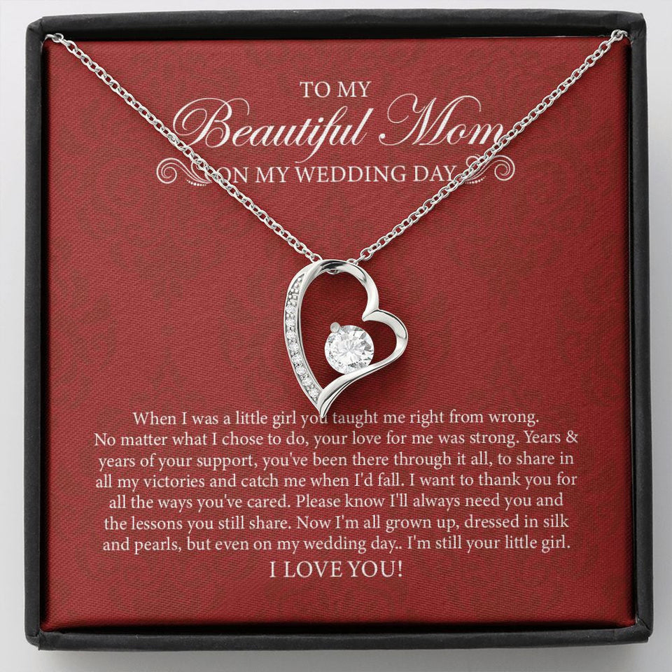 "Dressed In Silk And Pearls" Beautiful Mom of the Bride Wedding Day Necklace Gift From Daughter Forever Love Pendant Jewelry Box