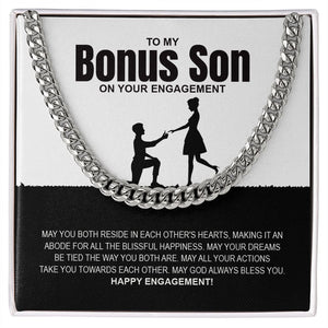 "Blissful Happiness" Bonus Son Engagement Necklace Gift From Mom Dad Parents Cuban Link Chain Jewelry Box