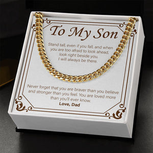 "Braver Than You Believe" Son Necklace Gift From Dad Cuban Link Chain Jewelry Box Christmas Wedding New Year Thanksgiving Graduation