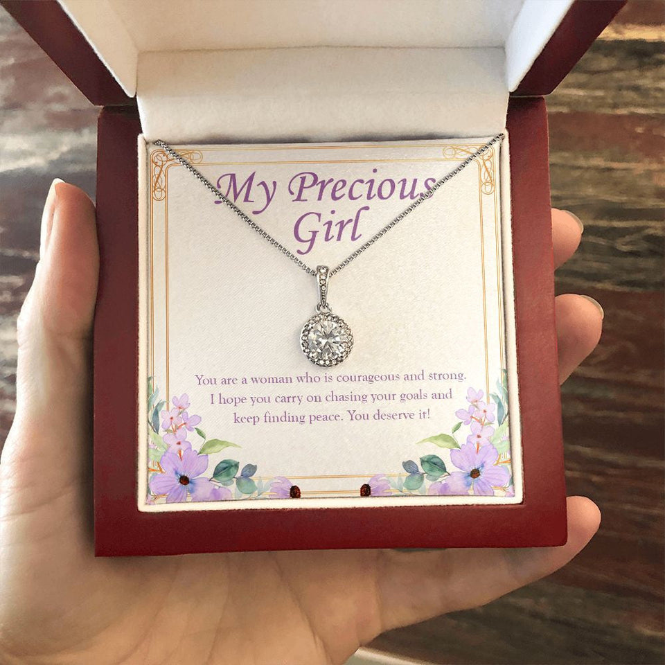 "Courageous And Strong Woman" Precious Girl Necklace Gift From Mom Dad Eternal Hope Pendant Jewelry Box Birthday Graduation Christmas Wedding