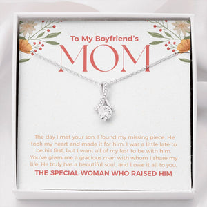 "Special woman who raised him" Boyfriend's Mom Necklace Gift Alluring Beauty Pendant Jewelry Box Birthday Wedding Christmas Thanksgiving