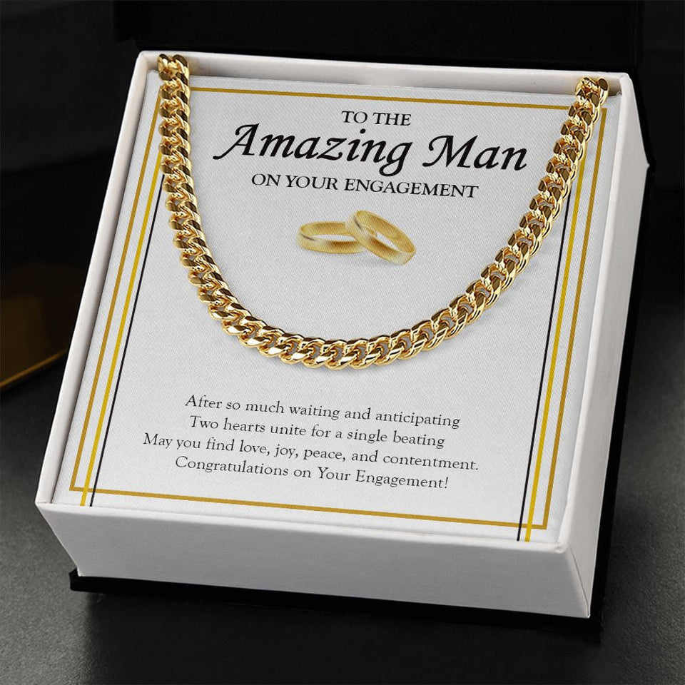 "Two Hearts Unite" Amazing Man Engagement Necklace Gift From Friend BFF Brother Cuban Link Chain Jewelry Box