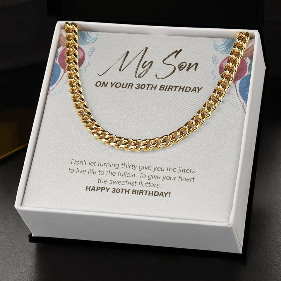 "Live Life To The Fullest" Son 30th Birthday Necklace Gift From Mom Dad Cuban Link Chain Jewelry Box