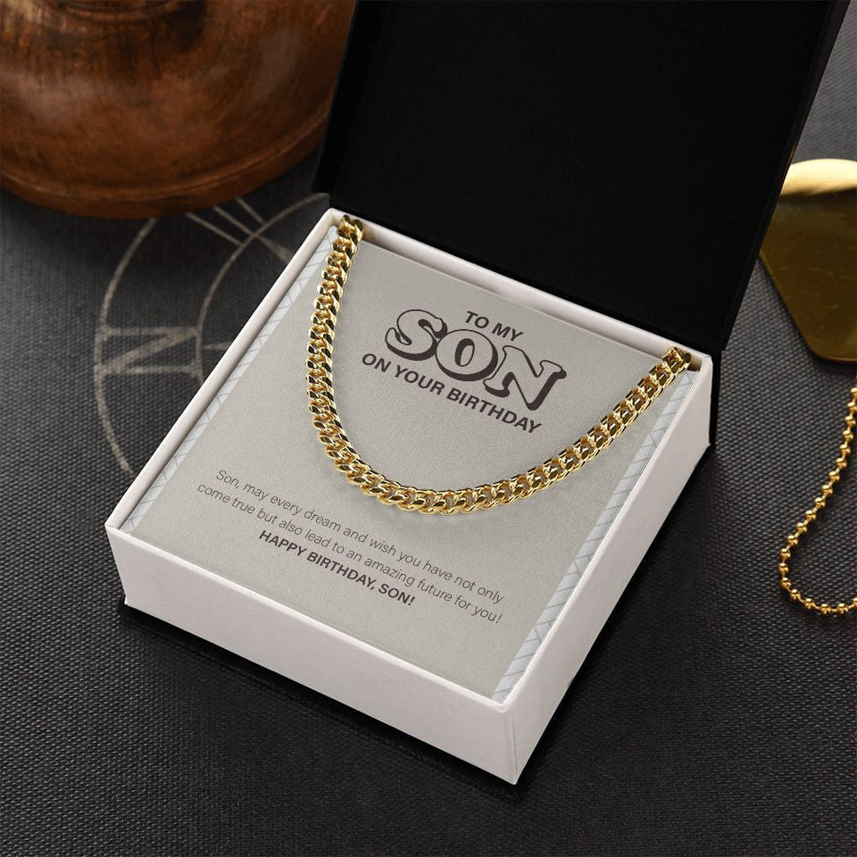 "Amazing Future Of You" Son Birthday Necklace Gift From Mom Dad Cuban Link Chain Jewelry Box