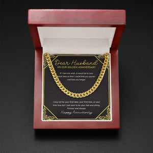 "Find You Sooner" Husband Golden Wedding Anniversary Necklace Gift From Wife Cuban Link Chain Jewelry Box