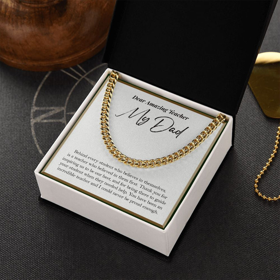 "Behind Every Student" Amazing Teacher Dad Necklace Gift From Daughter Son Cuban Link Chain Jewelry Box Teachers Day Thanksgiving Birthday