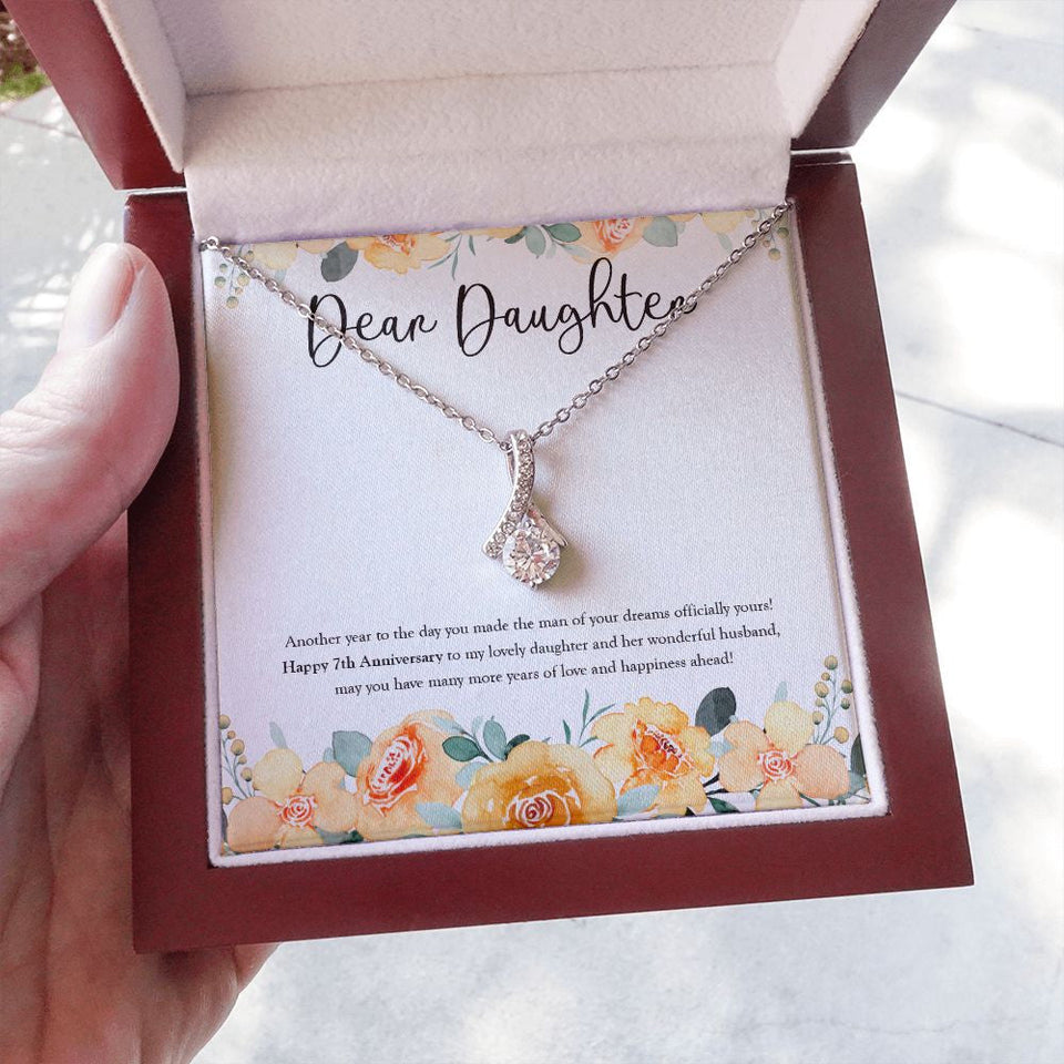 "The Man Of Your Dreams" Daughter 7th Wedding Anniversary Necklace Gift From Mom Dad Parents Alluring Beauty Pendant Jewelry Box