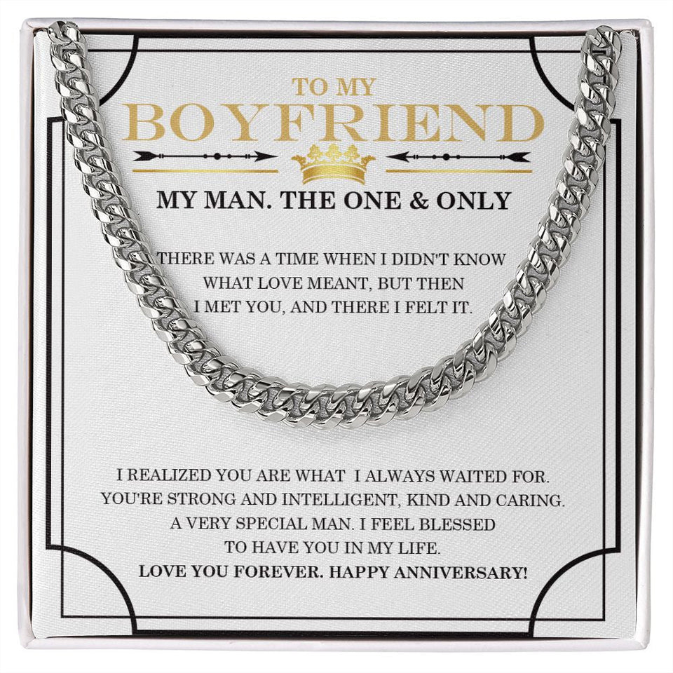 "The One And Only" Boyfriend Anniversary Necklace Gift From Girlfriend Cuban Link Chain Jewelry Box