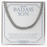 "Loved More Than You Know" Badass Son Necklace Gift From Mom Dad Cuban Link Chain Jewelry Box Birthday Christmas Graduation New Year