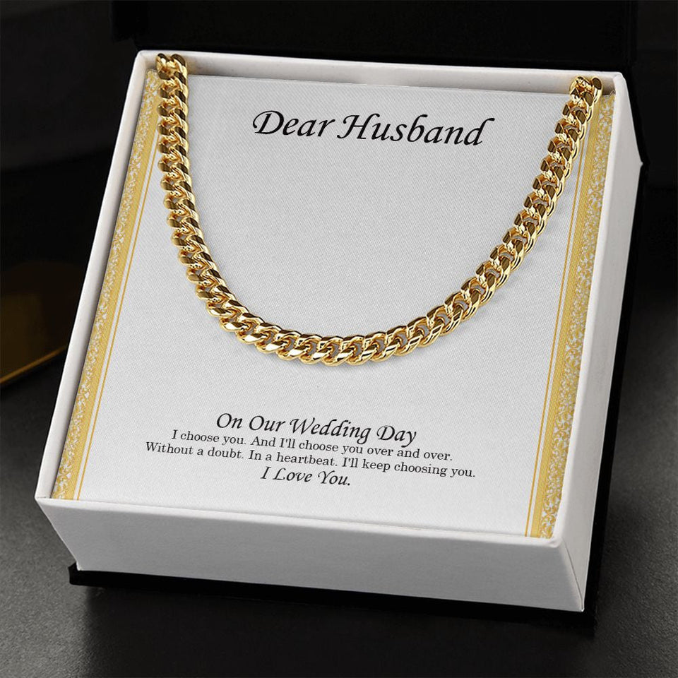 "Without A Doubt" Husband Wedding Day Necklace Gift From Wife Bride Cuban Link Chain Jewelry Box