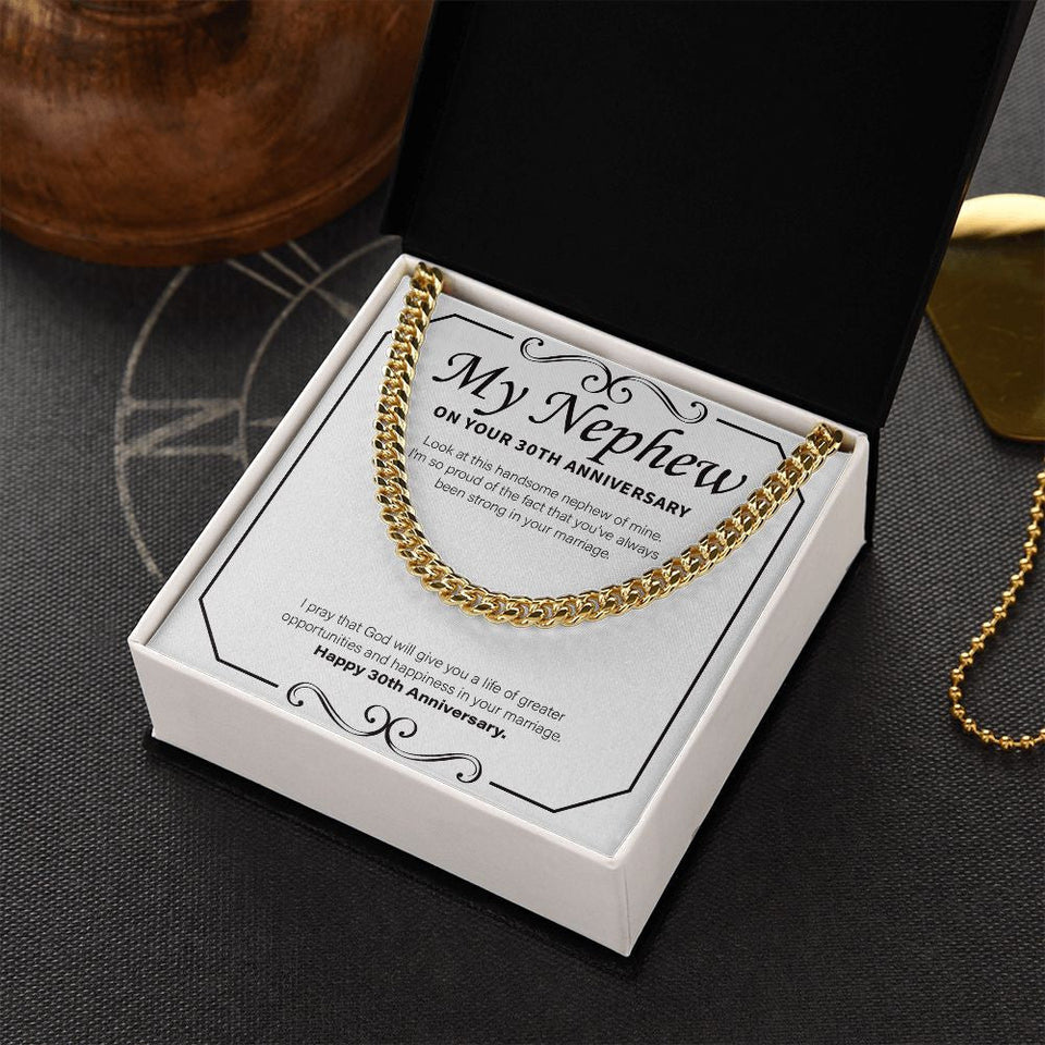 "Strong In Marriage" Nephew 30th Wedding Anniversary Necklace Gift From Aunt Uncle Cuban Link Chain Jewelry Box