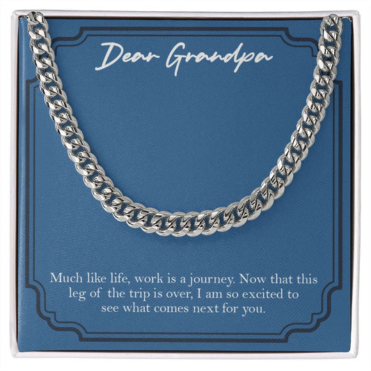 "Work Is A Journey" Grandpa Retirement Necklace Gift From Granddaughter Grandson Grandkids Cuban Link Chain Jewelry Box