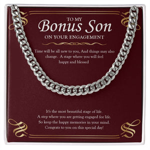 "Happy And Blessed" Bonus Son Engagement Necklace Gift From Mom Dad Parents Cuban Link Chain Jewelry Box