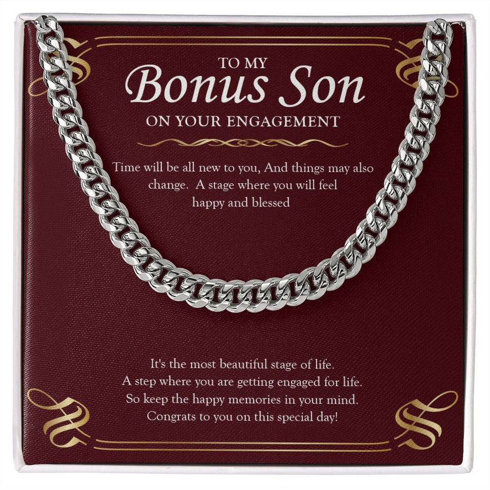 "Happy And Blessed" Bonus Son Engagement Necklace Gift From Mom Dad Parents Cuban Link Chain Jewelry Box