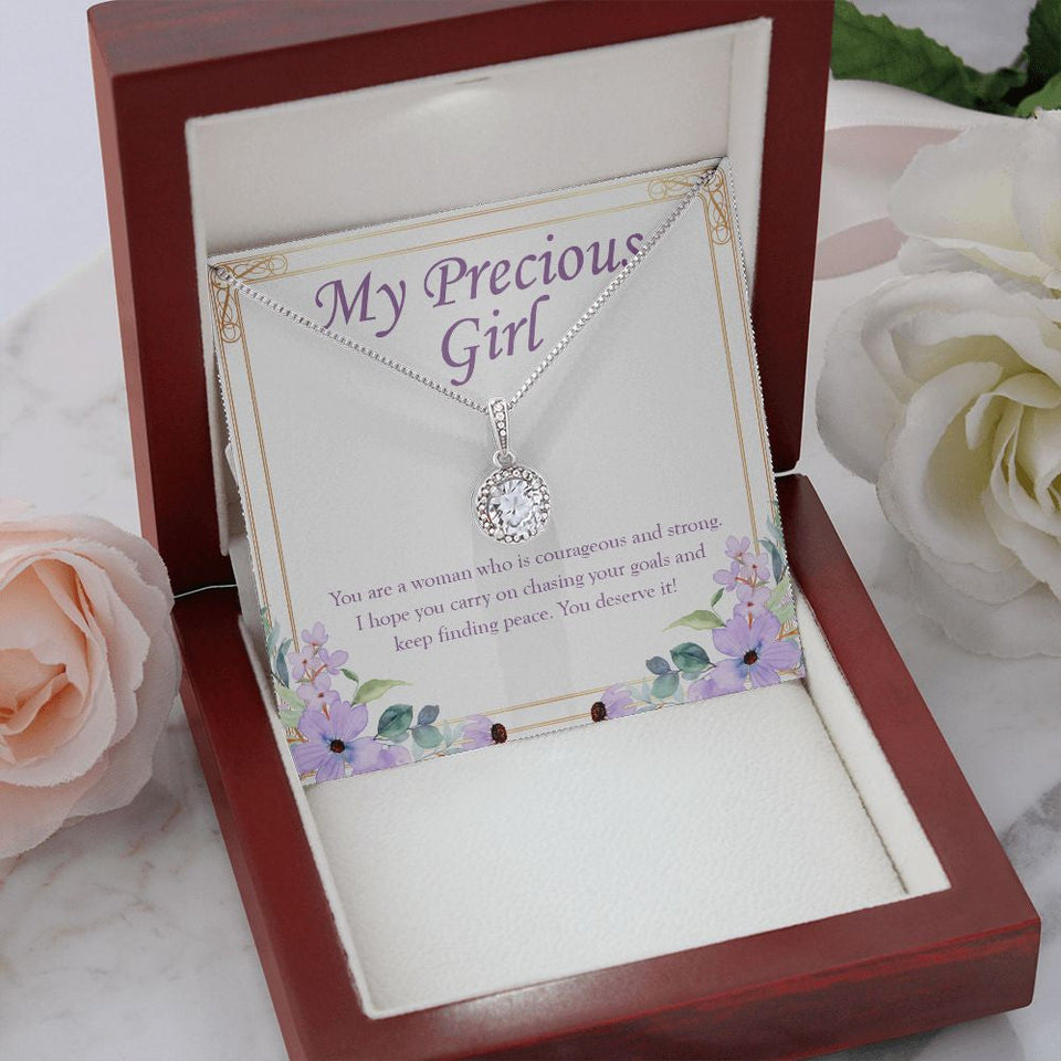 "Courageous And Strong Woman" Precious Girl Necklace Gift From Mom Dad Eternal Hope Pendant Jewelry Box Birthday Graduation Christmas Wedding