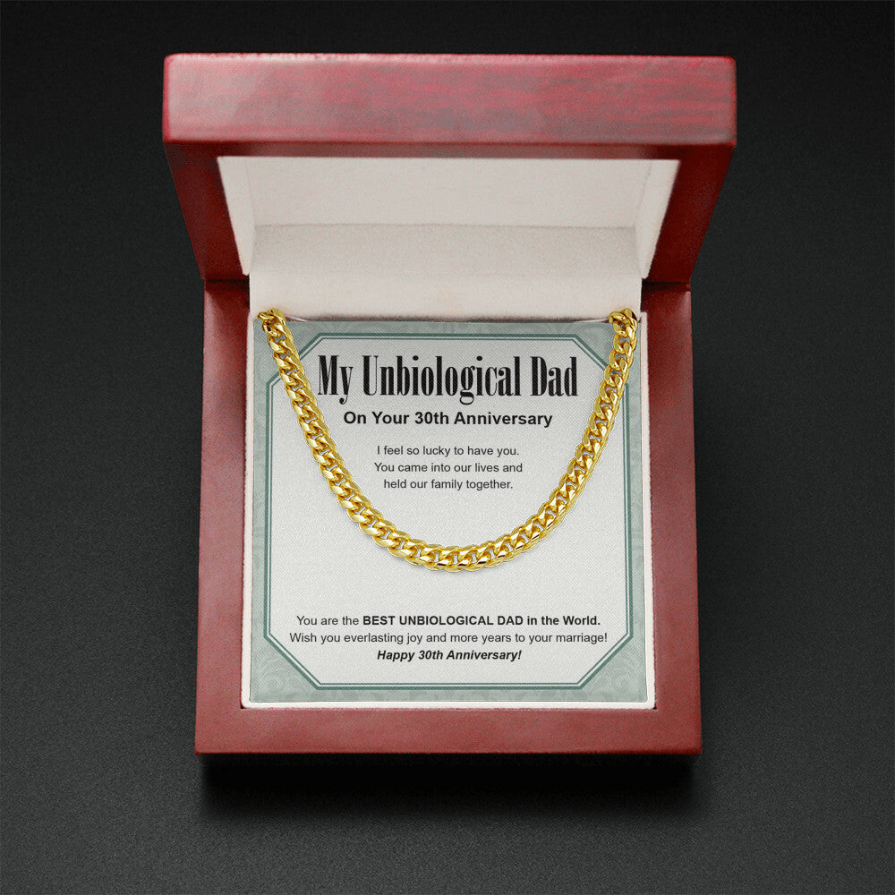 "So Lucky To Have You" Unbiological Dad 30th Wedding Anniversary Necklace Gift From Daughter Son Cuban Link Chain Jewelry Box