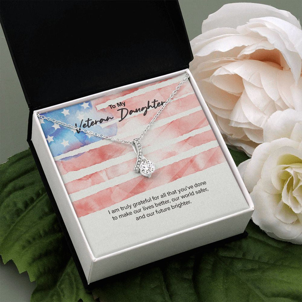 "You Make Our Lives Better" Veteran Daughter Necklace Gift From Mom Dad Alluring Beauty Pendant Jewelry Box Deployment Veterans Day Thanksgiving
