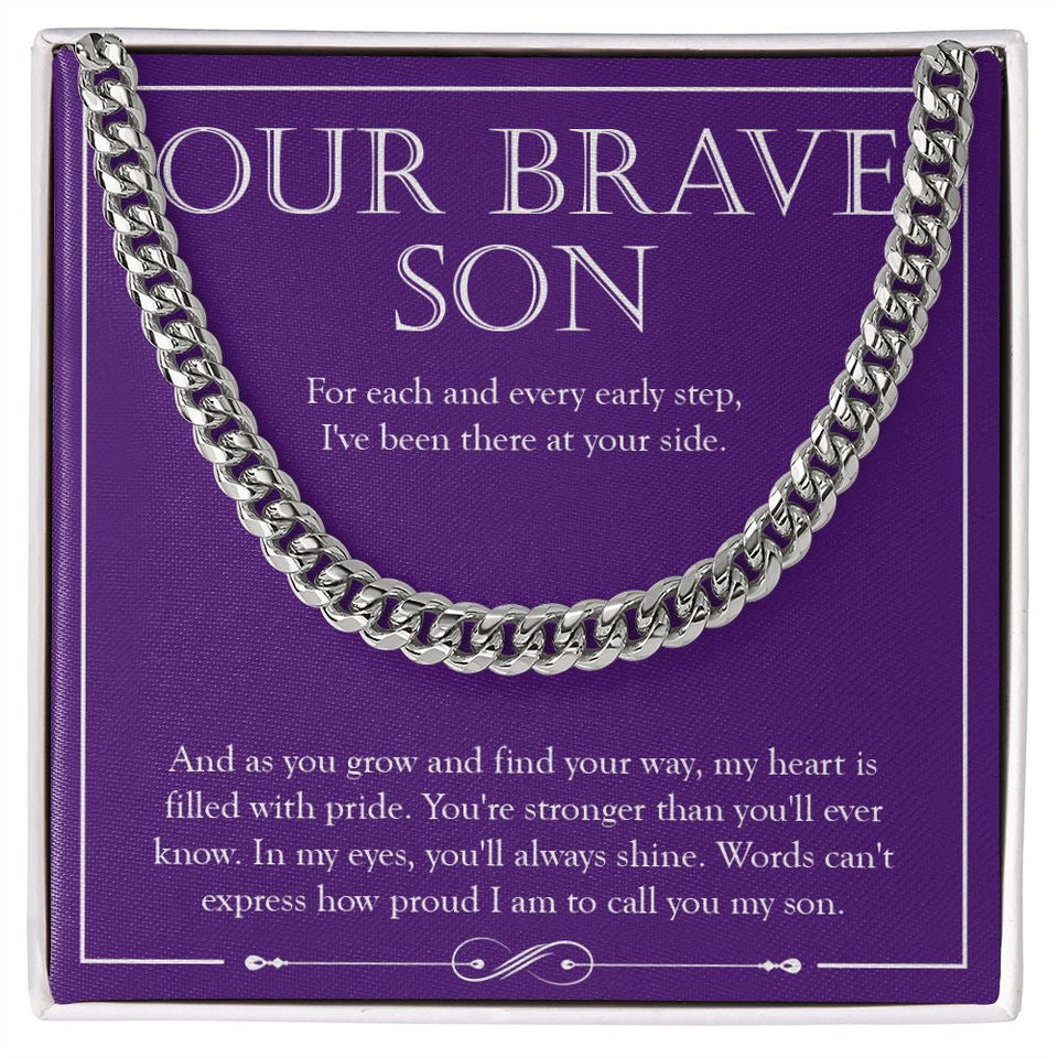 "Always Shine On My Eyes" Brave Son Necklace Gift From Mom Dad Cuban Link Chain Jewelry Box Christmas Birthday Graduation New Year