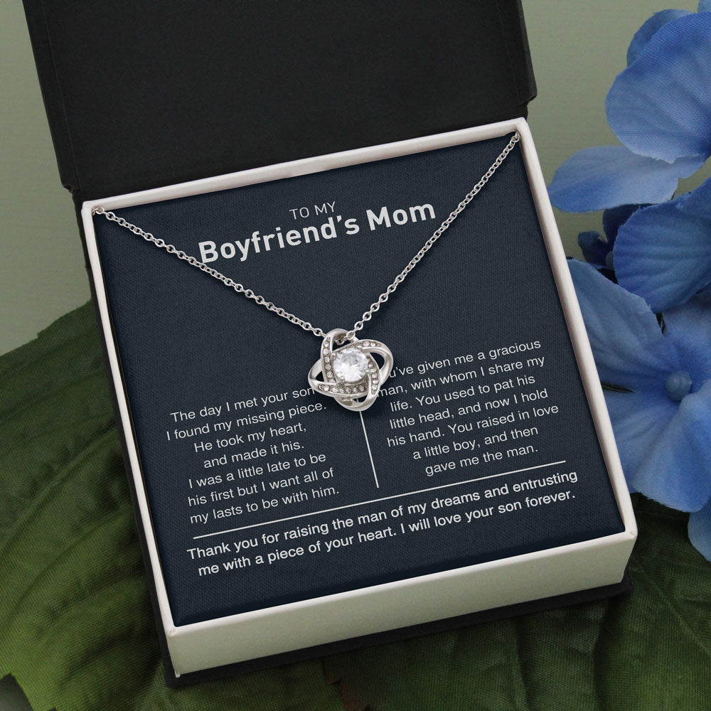 Necklace for Boyfriend's Mom, Gift for Birthday - To My Boyfirend's Mom I Will Love Your Son Forever, Love Knot Necklace