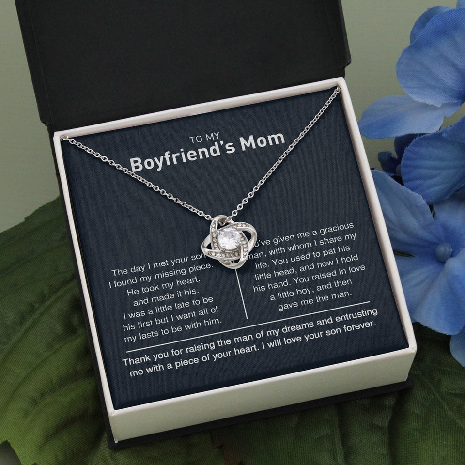Necklace for Boyfriend's Mom, Gift for Birthday - To My Boyfirend's Mom I Will Love Your Son Forever, Love Knot Necklace