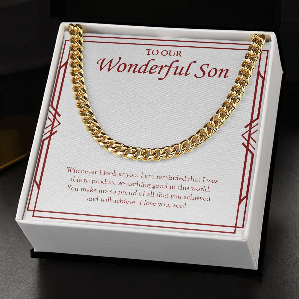 "Something Good In This World" Wonderful Son Necklace Gift From Mom Dad Cuban Link Chain Jewelry Box Birthday Graduation Christmas Wedding