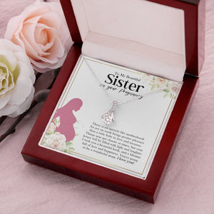 "Miracle like Motherhood" Pregnant Sister Necklace Gift From Sis Brother Alluring Beauty Pendant Jewelry Box Baby Shower Birthday Christmas New Year