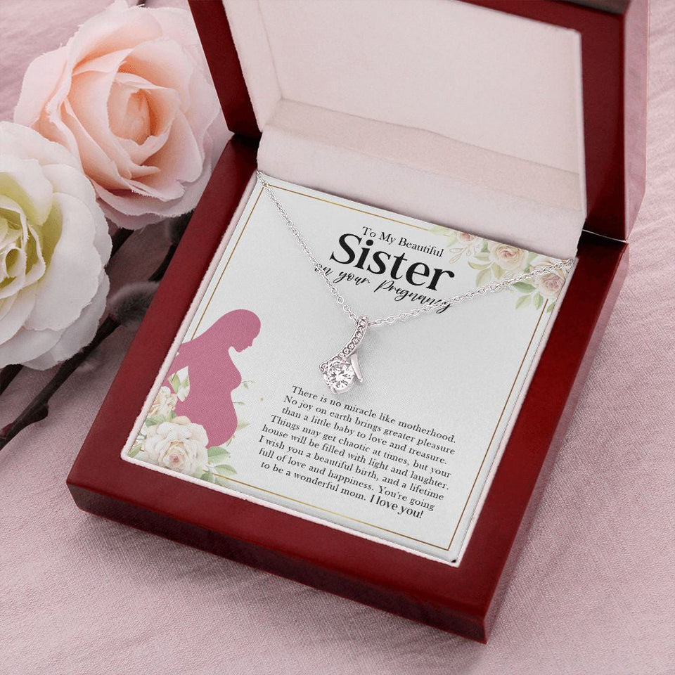"Miracle like Motherhood" Pregnant Sister Necklace Gift From Sis Brother Alluring Beauty Pendant Jewelry Box Baby Shower Birthday Christmas New Year