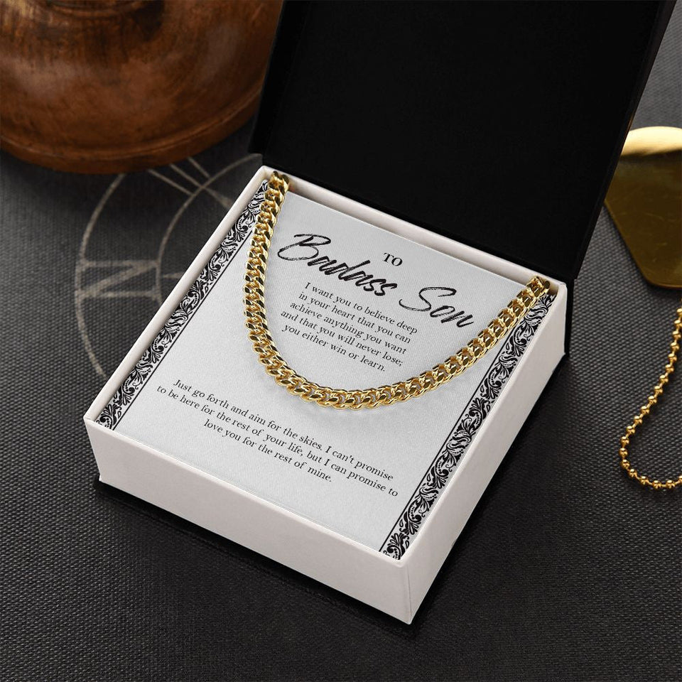 "Deep In Your Heart" Badass Son Necklace Gift From Mom Dad Cuban Link Chain Jewelry Box Birthday Graduation Engagement Christmas