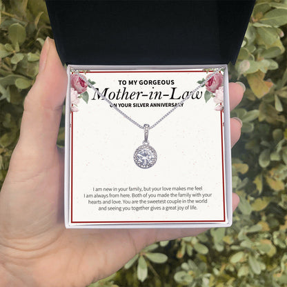 "New To A Family" Gorgeous Mother In Law Silver Wedding Anniversary Necklace Gift Daughter-In-Law Son-In-Law Eternal Hope Pendant Jewelry Box