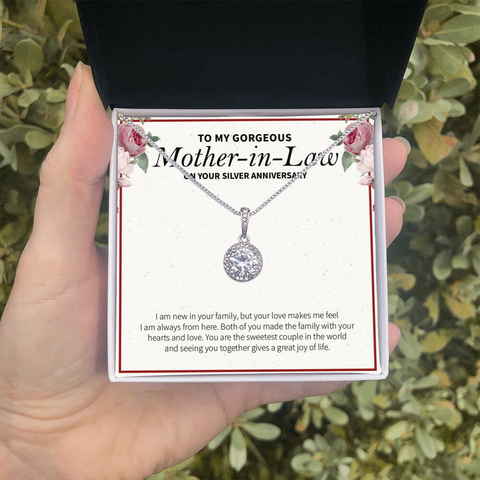 "New To A Family" Gorgeous Mother In Law Silver Wedding Anniversary Necklace Gift Daughter-In-Law Son-In-Law Eternal Hope Pendant Jewelry Box