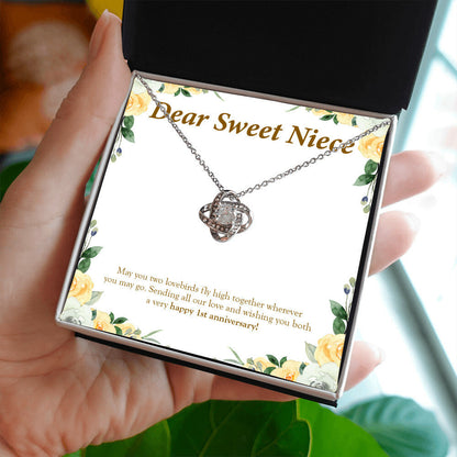 "Two Lovebirds" Sweet Niece 1st Wedding Anniversary Necklace Gift From Uncle Aunt Forever Love Pendant Jewelry Box
