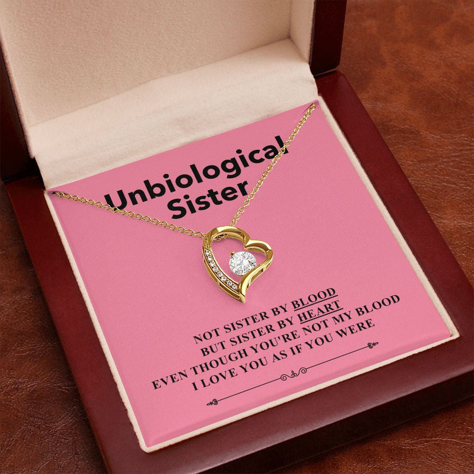 "Not My Blood" Unbiological Sister Necklace Gift From Step-Sister Bestfriend BFF Forever Love Pendant Jewelry Box Birthday New Year Christmas Graduation