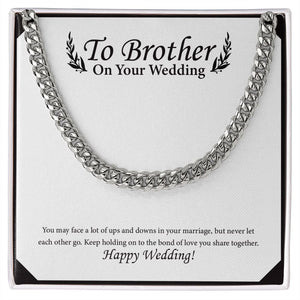 "Ups & Downs in Marriage" Brother Wedding Day Necklace Gift From Sister Cuban Link Chain Jewelry Box