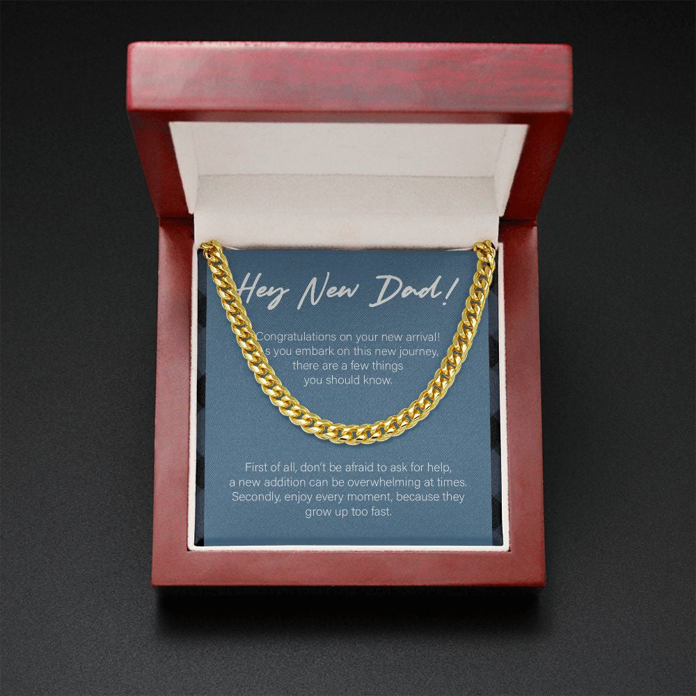 "Embark On New Journey" New Dad Necklace Gift From Friends Family Cuban Link Chain Jewelry Box Baby Shower Pregnancy Announcement Birthday