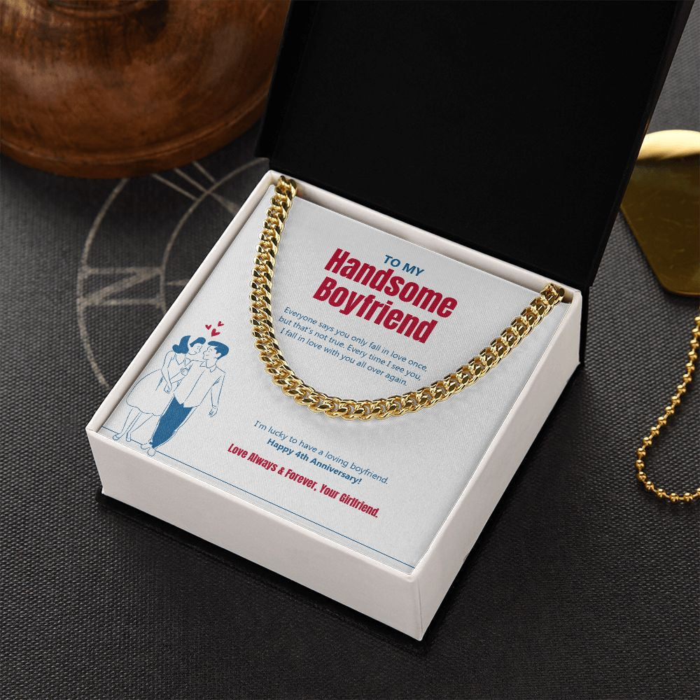 "But That's Not True" Handsome Boyfriend 4th Anniversary Necklace Gift From Girlfriend Cuban Link Chain Jewelry Box
