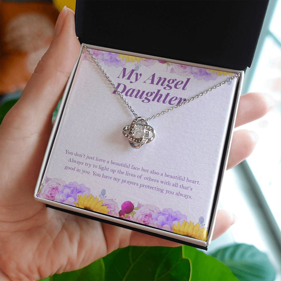 "Light Up The Lives" Angel Daughter Necklace Gift From Mom Dad Alluring Beauty Pendant Jewelry Box Birthday Christmas Graduation Valentines