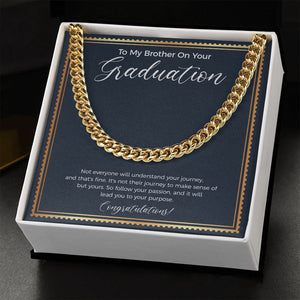 "Follow Your Passion" Brother Graduation Necklace Gift From Sister Sibling Cuban Link Chain Jewelry Box