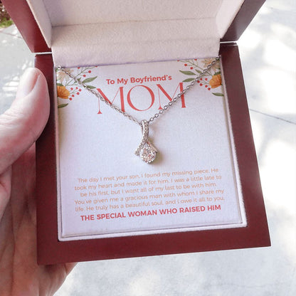 "Special woman who raised him" Boyfriend's Mom Necklace Gift Alluring Beauty Pendant Jewelry Box Birthday Wedding Christmas Thanksgiving