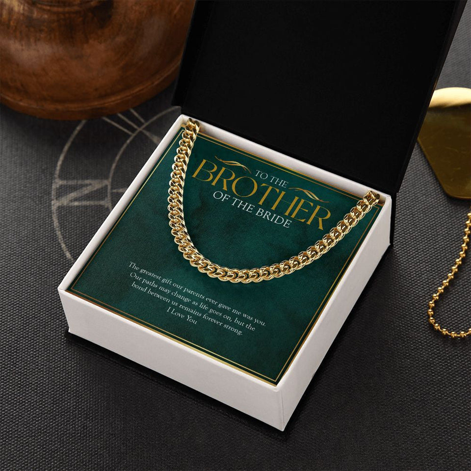 "Our Paths May Change" Brother of the Bride Wedding Day Necklace Gift Cuban Link Chain Jewelry Box