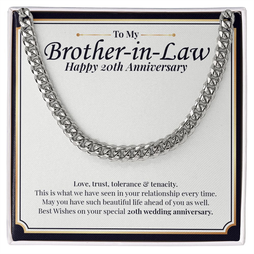 "Love, Trust, Tolerance" Brother In Law 20th Wedding Anniversary Necklace Gift From Sister-In-Law Brother-In-Law Cuban Link Chain Jewelry Box